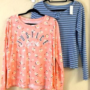 Justice Long Sleeve T-Shirt Bundle Size 18 Floral Stripped Blue Orange NEW